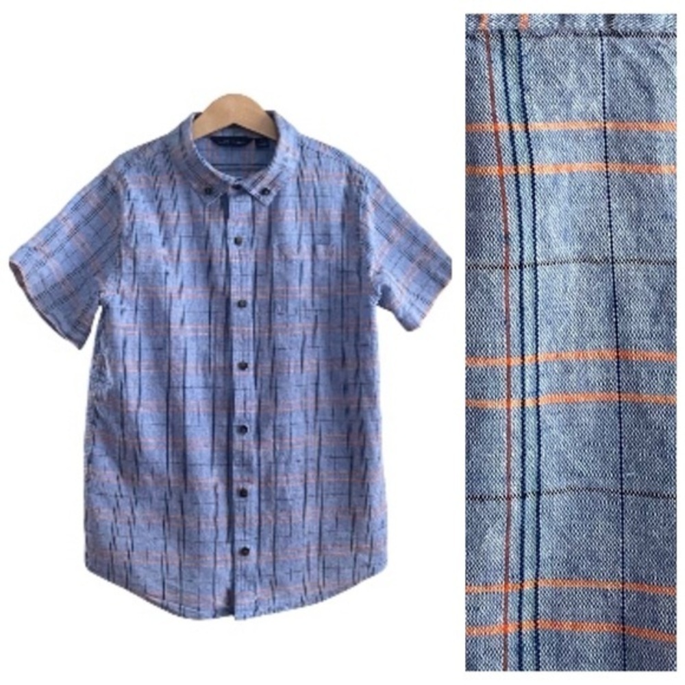 Jake and Jack Blue Plaid Linen Blend Button Down Shirt 12